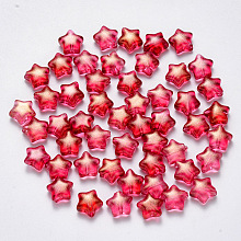 Arricraft Spray Painted Glass Beads, with Glitter Powder, Star, Red, 8x8.5x4mm, Hole: 1mm