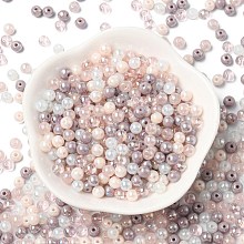 Honeyhandy Glass Beads, Round, Mixed Style, Pink, 4~4.5x4mm, Hole: 0.8mm, about 1000pcs/1 bag