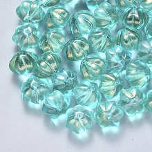 Arricraft Transparent Spray Painted Glass Beads, with Glitter Powder, Flower, Aquamarine, 10.5x9.5x8mm, Hole: 1mm