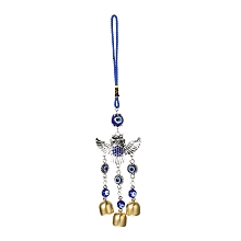 Honeyhandy Car Hanging Owl Alloy Glass Rhinestone Wind Chime, with Evil Eye Resin Beads, Polyester Cord, Iron Bell, Antique Silver & Golden, 282mm