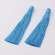 Honeyhandy Nylon Tassels Big Pendant Decorations, Sky Blue, 120x10mm, Hole: 5mm