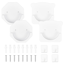 Olycraft 8Pcs ABS Hook Hanger, with Self Adhesive Sticker, with Iron Screws and Plastic Nut, Bear & Rectangle & Hexagon, White, 8x8x1.5cm, Hole: 4mm