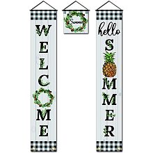 Arricraft 3 Pcs Welcome Summer Pineapple Banner Door Hanging Flag Couplet Decor Sign Set Door Union Hanging Flag for Home Front Door Porch School Yard Farm Decoration Party Supplies 70.8x11.8inch