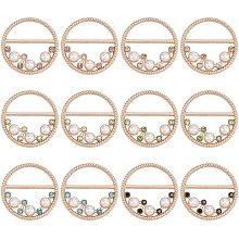 Arricraft 12 Pcs 6 Styles T-Shirt Clips with Rhinestone, Scarf Ring Buckles, for Neckerchief T-Shirt Shawl, 1.2" Inner Diameter