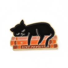 Honeyhandy Cat with Word Enamel Pin, Golden Alloy Brooch for Backpack Clothes, Black, 19.5x30.5x1.5mm