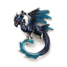 Honeyhandy Dragon Enamel Pin Brooches, Antique Silver Alloy Rhinestone Badge for Backpack Clothes, Turquoise, 56x41x17mm, Hole: 5x3.5mm