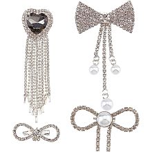 FINGERINSPIRE 4 Styles Women Brooch Rhinestone Pearl Pin Bowknot & Heart Shape Rhinestone Brooch Pin Exquisite Lapel Pins, Fashion Elegant Bridal Wedding Party Brooch for Clothes Scarf Backpack