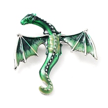 Honeyhandy Dragon Alloy Brooch, Enamel Pins, Antique Silver, Green, 62x58x11mm