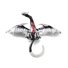 Honeyhandy Dragon Alloy Rhinestone Brooches, Enamel Pins, Alloy Badge for Unisex, Antique Silver, Black, 74x88x16mm