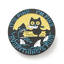 Honeyhandy Cat Shark Knife Enamel Pins, Black Alloy Brooches for Backpack Clothes, Word It's Fine I'm Fine Everything's Fine, Yellow, 30x1.5mm