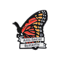 Honeyhandy Butterfly with Word Anti-Social Safety Brooch Pin, Alloy Enamel Badge for Suit Shirt Collar, Women, Colorful, 29x26mm