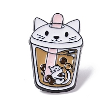 Honeyhandy Cat and Bubble Tea Cup Enamel Pin, Animal Alloy Enamel Brooch, Anti-Exposure Neckline Safety Pin for Women, Electrophoresis Black, Tan, 30.5x20x10.5mm, Pin: 1.2mm