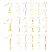 DICOSMETIC 30Pcs 3 Styles Fishhook Earring Hooks Brass Ear Wires Fish Hook with Flower Cup Pearl Peg Bails Golden Pearl Setting Earrings for Half Drilled Beads Earring, Pin: 0.6~0.9mm