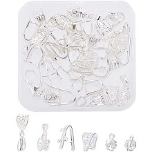 SUPERFINDINGS 36Pcs 6 Style Brass and Alloy Ice Pick Pinch Bails Rack Plating Brass Pendant Pinch Bails Filigree Leaf Pinch Clip Bail Clasp Silver Snap On Bails for Jewelry Making