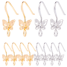 SUPERFINDINGS 32Pcs 2 Colors Butterfly Earring Hooks Brass Earring Hooks Ear Wire with Loop 20x8mm Fish Hook Earrings Hypo-allergenic Elegant Dangle Earrings for DIY Jewelry Making, Hole: 2.5mm