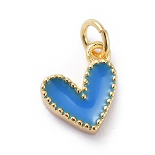 Honeyhandy Enamel Charms, with Brass Findings, Heart, Real 18k Gold Plated, Dodger Blue, 9x7x2.5mm, Hole: 2.5mm