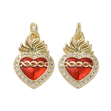 Honeyhandy Brass Micro Pave Clear Cubic Zirconia Pendants, with Enamel, Sacred Heart, Real 16K Gold Plated, 18.5x12.5x2.5mm