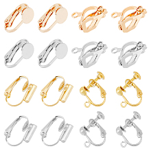 Arricraft 32Pcs 8 Styles Brass Clip on Earring Finding Round Flat Back Tray Earring Clips Converters Non Pierced Earrings Clip-on Earrings Converter Comp1nts for DIY Earring Jewelry Making