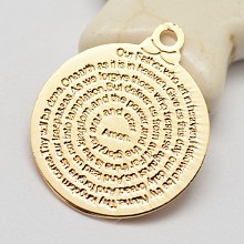 Honeyhandy Brass Pendants, Long-Lasting Plated, Flat Round, with Word, Saying Charms, Golden, 18.5x15x0.5mm, Hole: 1.5mm