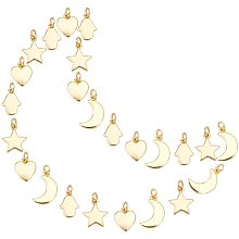 SUNNYCLUE 1 Box 24Pcs 4 Styles Real 18K Gold Plated Charms Brass Star Moon Pendants Long-Lasting Plated Hamsa Hand Heart Jewelry Charm for Women Beginners DIY Jewellery Earring Necklace Making