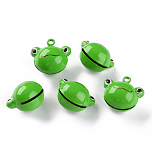 Honeyhandy Baking Painted Brass Bell Pendants, Frog, Lime Green, 19x21x14.5mm, Hole: 2mm