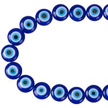 NBEADS 1 Strand (About 38pcs) Blue Flat Round Evil Eye Handmade Glass Lampwork Beads Charms Spacer Beads for Bracelets Necklace Jewelry Making