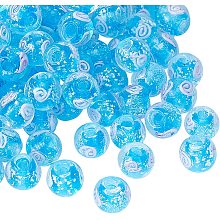 Pandahall Elite 100pcs 8mm Blue Lampwork Beads Luminous Glass Beads Round Loose Beads for Jewelry Craft Making with 1mm Hole