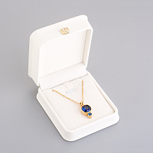 Honeyhandy PU Leather Necklace Pendant Gift Boxes, with Golden Plated Iron Crown and Velvet Inside, for Wedding, Jewelry Storage Case, White, 8.4x7.2x4cm