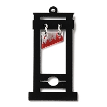 Honeyhandy Halloween Acrylic Pendants, with Iron Ring, Rectangle, Black, 45x23x1.5mm, Hole: 1.4mm