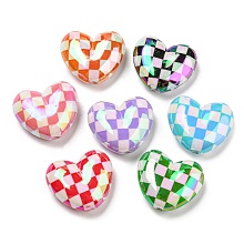 Honeyhandy UV Plating Opaque Acrylic Beads, Iridescent, Plaid Heart, Mixed Color, 21x25x9.5mm, Hole: 2.2mm