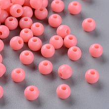 Honeyhandy Opaque Acrylic Beads, Round, Salmon, 6x5mm, Hole: 1.8mm, about 4400pcs/500g