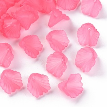 Honeyhandy Frosted Acrylic Bead Caps, Flower, Hot Pink, 12x12x9mm, Hole: 1.2mm, about 1700pcs/500g