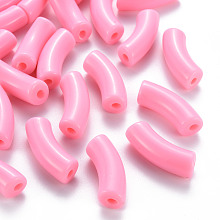 Honeyhandy Opaque Acrylic Beads, Curved Tube, Pink, 36x13.5x11.5mm, Hole: 4mm, about 133pcs/500g