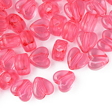 Transparent Acrylic Beads, Heart, Hot Pink, 8x8.5x5.5mm, Hole: 2.5mm, about 2030pcs/500g