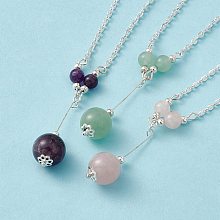 Honeyhandy 3Pcs Natural Gemstones Pendant Necklaces, with Iron Chains, 16.9 inch(43cm)