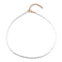 Honeyhandy Round Opaque Colours Glass Seed Beaded Necklaces, with Alloy Lobster Claw Clasps, Golden, White, 15.07 inch(38.5cm)