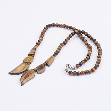 Honeyhandy Natural Tiger Eye Beaded Necklaces, with Brass Lobster Claw Clasp, 19.09 inch(48.5cm)