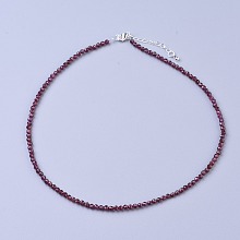 Honeyhandy Natural Garnet Beaded Necklaces, with Brass Lobster Claw Clasps, Faceted Round Beads, 16.5 inch~16.7 inch(42~42.5cm)x2mm