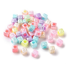 Honeyhandy Imitation Pearl Acrylic Beads,  Cube with Letter, Mixed Color, 6x6x6mm, Hole: 3.3mm, about 3571pcs/500g