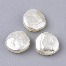 Honeyhandy ABS Plastic Imitation Pearl Beads, Flat Round, Beige, 14.5x14.5x5.5mm, Hole: 1.6mm, about 760pcs/500g