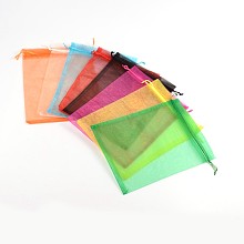 Honeyhandy Rectangle Organza Gift Bags, Jewelry Packing Drawable Pouches, with Vacuum Packing, Mixed Color, 17x23cm