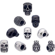 UNICRAFTALE 10pcs Mixed Shape Skull Beads Stainless Steel Skull Spacer Beads 5-6mm Large Hole Beads European Beads Halloween Decoration for DIY Necklace Bracelets Jewelry Making 5-16mm