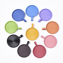 ARRICRAFT Spray Paint Alloy Pendant Cabochon Settings, Cadmium Free & Lead Free, Plain Edge Bezel Cups, Flat Round, Mixed Color, Tray: 25mm, 36x27.5x6mm, Hole: 3x6.5mm, about 2pcs/color, 10color, 20pcs/bag