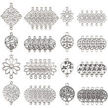 SUNNYCLUE 1 Box 80Pcs 8 Styles Flat Round Flower Charms Tibetan Style Link Connectors Charm Tree of Life Pendants Rhombus Links for Women DIY Earring Necklace Bracelet Jewellery Making