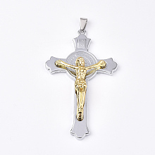 Honeyhandy Alloy Big Pendants, Crucifix Cross, For Easter, Platinum & Golden, 75.5x45x10mm, Hole: 8~10x3~4mm