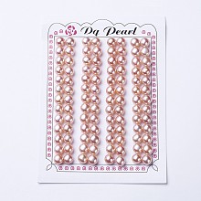 Honeyhandy Natural Cultured Freshwater Pearl Beads, Half Drilled, Round, Misty Rose, 6.8~7x5.5~6mm, Hole: 1mm