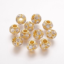 Honeyhandy Brass Beads, with Grade A Rhinestone, Rondelle, Golden, Crystal, 8x8mm, Hole: 2mm