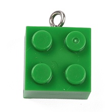 Honeyhandy Resin Pendants, with Platinum Iron Loop, Toy Bricks, Green, 21x15.5x11mm, Hole: 2.6mm