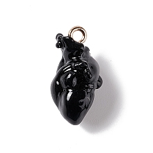 Honeyhandy Transparent Resin Pendants, Anatomical Heart Charms, with Golden Plated Iron Loops, Black, 20.5~21.5x11.5x11mm, Hole: 2mm