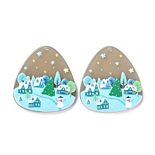 Honeyhandy Christmas Theme 3D Printed Resin Pendants, DIY Earring Accessories, Teardrop with Pattern, Light Sky Blue, Snowman Pattern, 34.5x32x2.5mm, Hole: 1.6mm